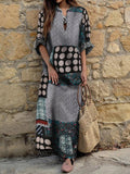2021 Autumn Cotton Vintage Striped Casual Loose Maxi Long Dress