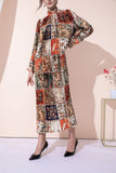 Stand Loose Slim Belt Pleated Printed Chiffon Ankle-Length Dress