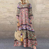 Vintage Printed Maxi Dress Women's Spring/Autumn Sundress