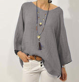 Cotton Plus Size Solid Long Sleeve Linen Daily Casual Tops