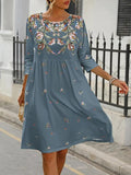 Floral Elegant Crew Neck Ruched A-Line Dress