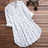 Temperament printed loose long-sleeved stand collar shirt Cotton-Linen