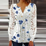 Blue Flower Garden Lace Sleeve Tunic Top