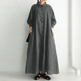 Elegant Lapel Robe Women's Autumn Cotton Sundress