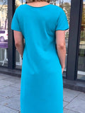 Blue Round Neck Short Sleeve Dress