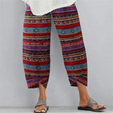 Floral Printed Elastic Waist Wide Leg print Cotton-Linen Pants