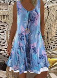 Vintage Floral Print Women Party Dress Elegant Sexy Sleeveless Loose Beach Dress