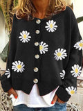 Flower Print Loose Oversized Knitwear Coat