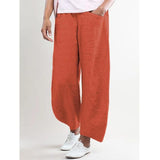 Women Elastic Waist Pockets Cotton Solid Linen Pants