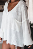 Sexy Deep V-Neck Long-Sleeved Hollow Pullover Blouse
