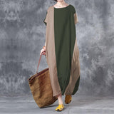 Fashion Color Matching O-neck Chiffon Cotton Dress