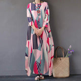 Autumn 3/4 Sleeve Vintage Printed Maxi Long Dress