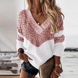 Color Block Leopard Print Knitted Sweater
