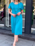 Blue Round Neck Short Sleeve Dress