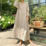 Women Casual Solid Long Pockets Long Maxi Vestidos Office Cotton Dress