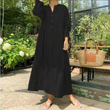 Women Casual Solid Long Pockets Long Maxi Vestidos Office Cotton Dress