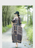 Long Sleeve Vintage Print Cotton Linen Long Dress