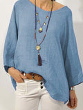 Cotton-Linen Plus Size Solid Long Sleeve Linen Daily Casual Tops
