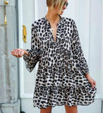 Boho Leopard Print 3/4 Sleeve Dress