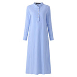 Cotton linen Women's Dresses Cotton Long Sleeve Plain Casaul Dress