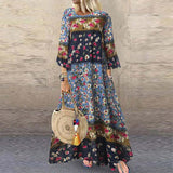 Vintage Printed Maxi Dress Women's Spring/Autumn Sundress