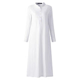 Cotton linen Women's Dresses Cotton Long Sleeve Plain Casaul Dress