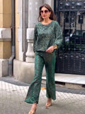 Green Sequin Backless Set