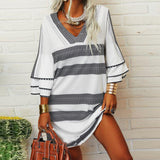 Groovy Print 3/4 Sleeve Mini Dress