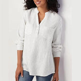 Cotton-linen mid-length long-sleeved loose Blouse