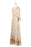 Casual V-neck Half Sleeve Floral Print Maxi Cotton Dress