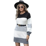 Splicing Knit Round Leader Sleeve Set Skirt