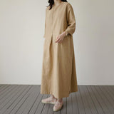 Spring Autumn Women Cotton Linen Maxi Long Dress