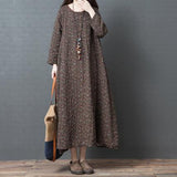 Cotton Linen Loose Autumn Print Floral Vintage Dress