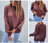 Fashion lace stitching hollow top