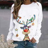 White Cute Elk Christmas Irregular Women's T-shirt