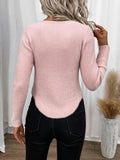 Pink Plain Notched Neck Sweater