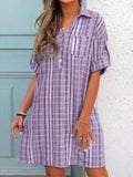 pocket V-neck short-sleeved striped dress