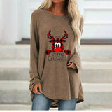 Christmas Plus Size Print Round Neck Long Sleeved T-shirt