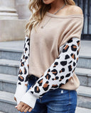 Leopard Print Patchwork Casual Sweater Tops