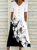 White Floral Pocket A Line Midi Dress