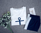 Anchor Print Long-sleeved V-neck Fashion Casual Set