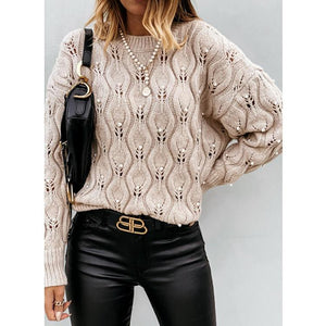 Solid Color Bubble Bead Hollow Loose Sweater