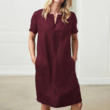 Cotton and linen loose short-sleeved mid-length dress