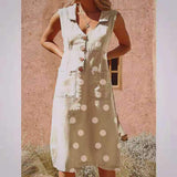 Summer Pockets Polka Dot Sleeveless Deep V Neck Button Sundress