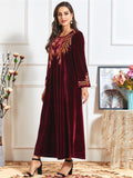 Embroidery solid color thick velvet long dress