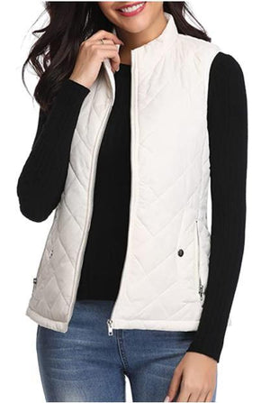 solid color pocket sleeveless zipper cotton vest