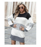 Splicing Knit Round Leader Sleeve Set Skirt