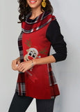 Christmas print stitching long-sleeved T-shirt