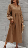 Fashion Women's Cotton Loose Lantern Sleeve Dress