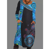 Vintage Women Pocket Oversized Print Dresses